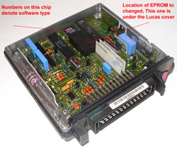 shows socketed & covered eprom plus identity chip location